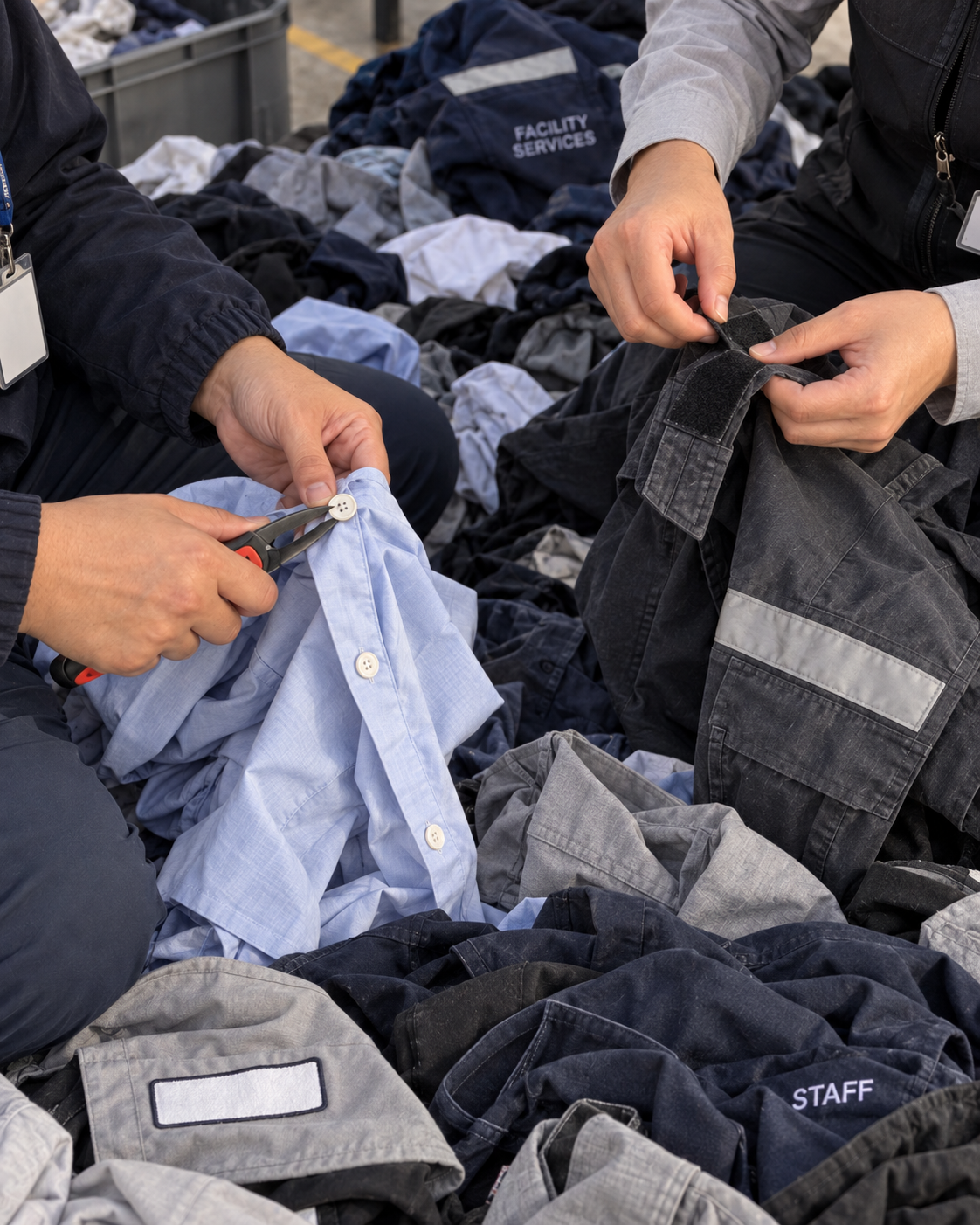 Preparación de prendas para reciclaje textil
