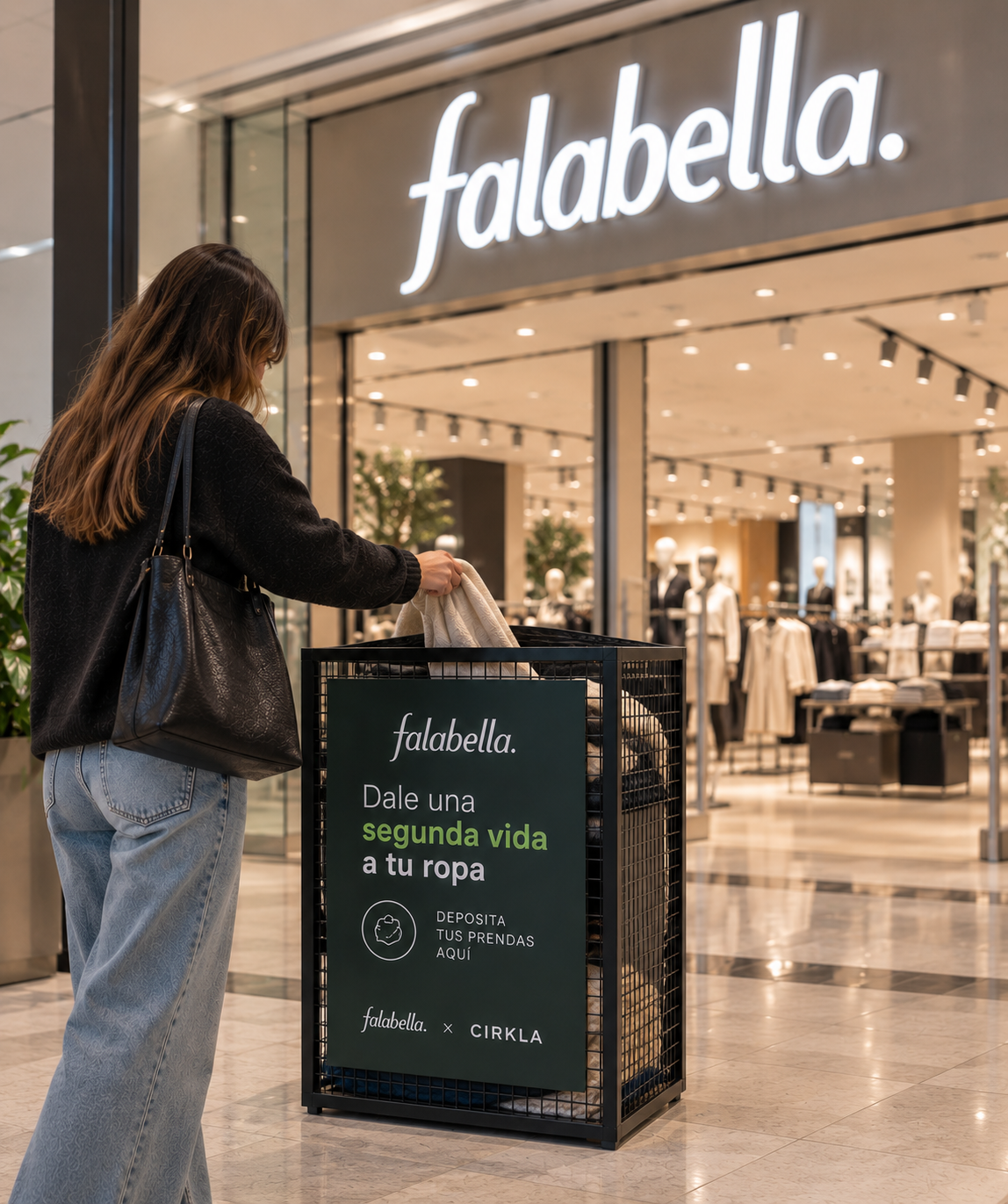 Reciclaje de ropa para personas junto a Falabella